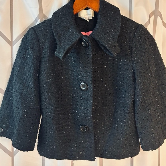 Exquisite Spiegel Black Tweed Jacket Crop Jackie O Style - Picture 1 of 3